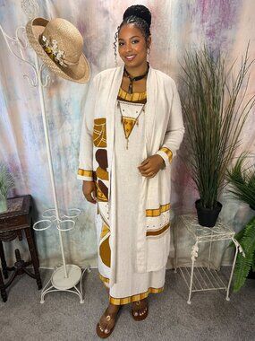 📌Freestyle Two-Piece Linen-Cotton Sleeveless Dress & Matching Coat